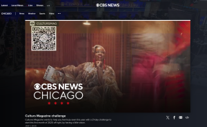 CULTURS CEO Doni Aldine sitting on couch with magazine and CBS News Chicago Logo Below